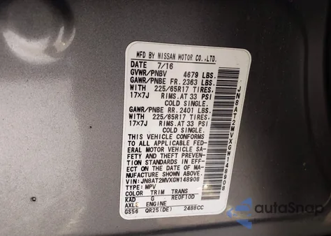 2016 Nissan Rogue S z USA, uszkodzony, nr VIN JN8AT2MVXGW148908